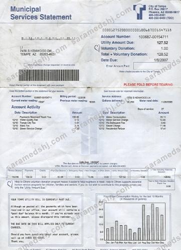 USA Arizona water utility bill 2 pages 1